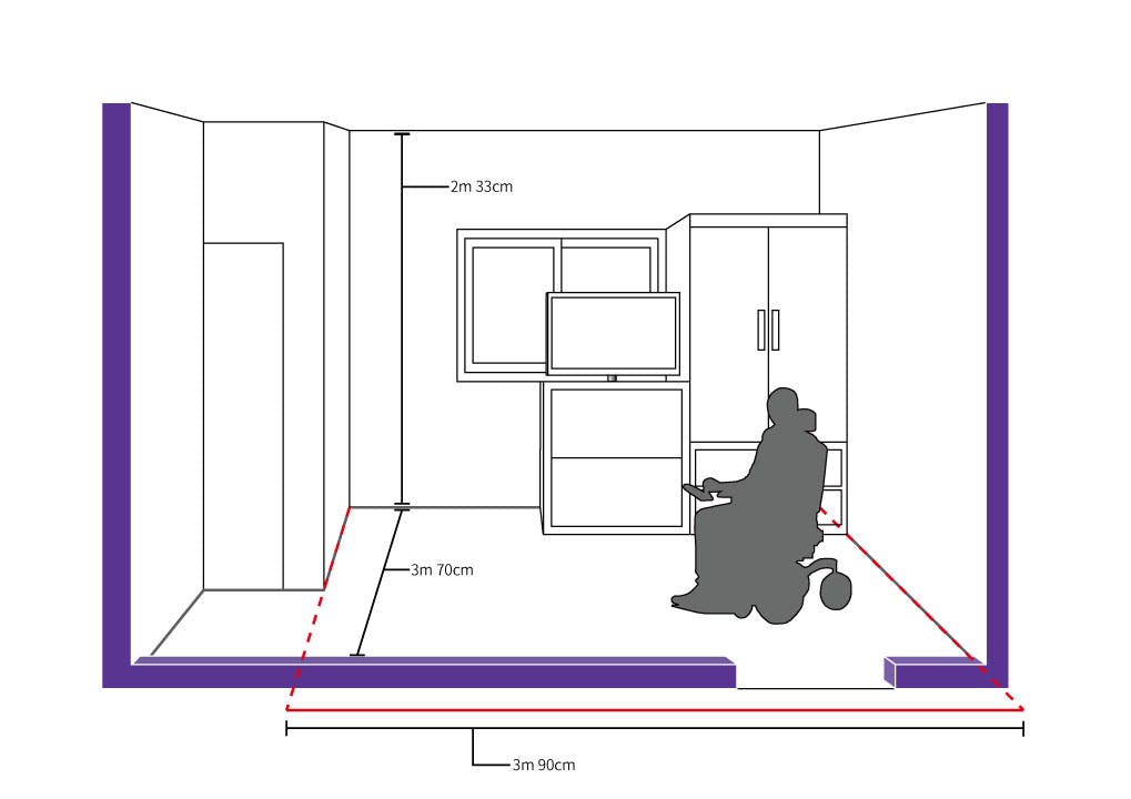 한규선씨가 살았던 향유의집 본관 2층 왼쪽 세 번째 방. 전동휠체어가 들어갈 경우를 실제 크기에 비례해 시뮬레이션 했다.